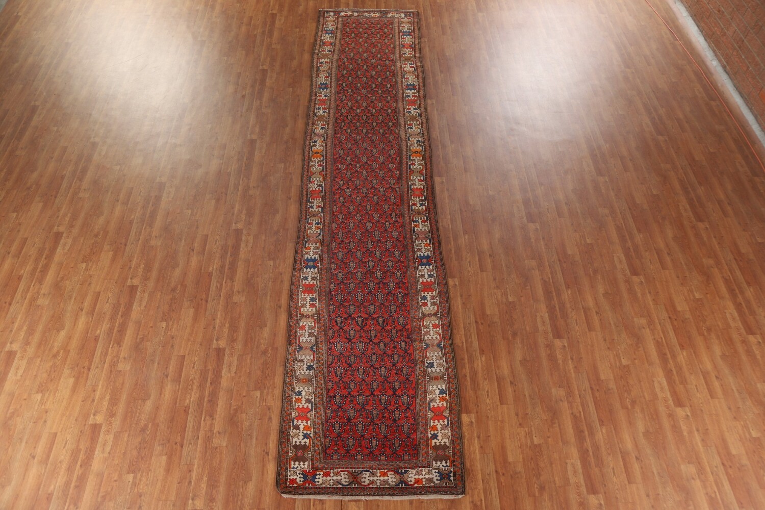 Pre-1900 Vegetable Dye Malayer Persian Runner Rug 4x17