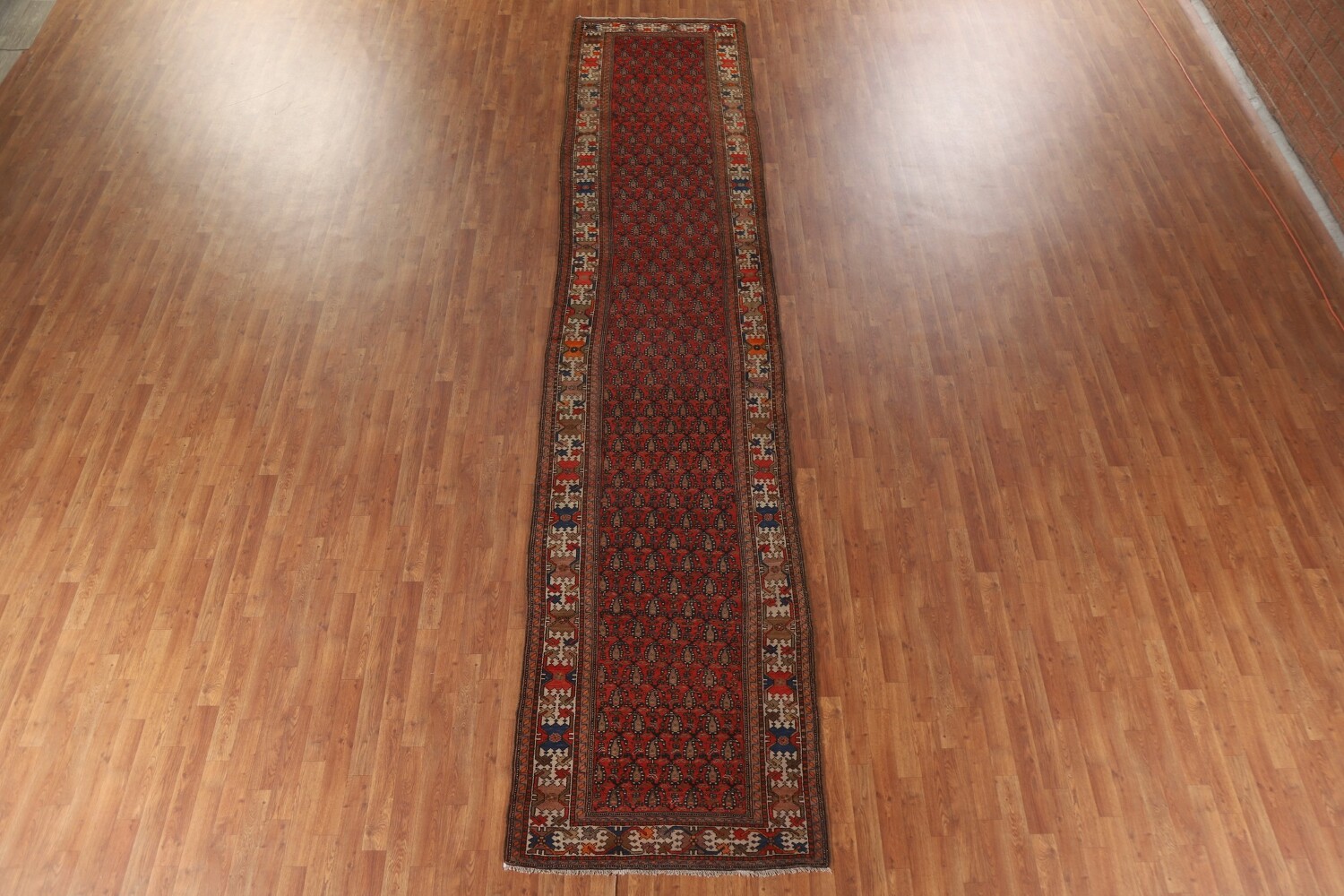 Pre-1900 Vegetable Dye Malayer Persian Runner Rug 4x17