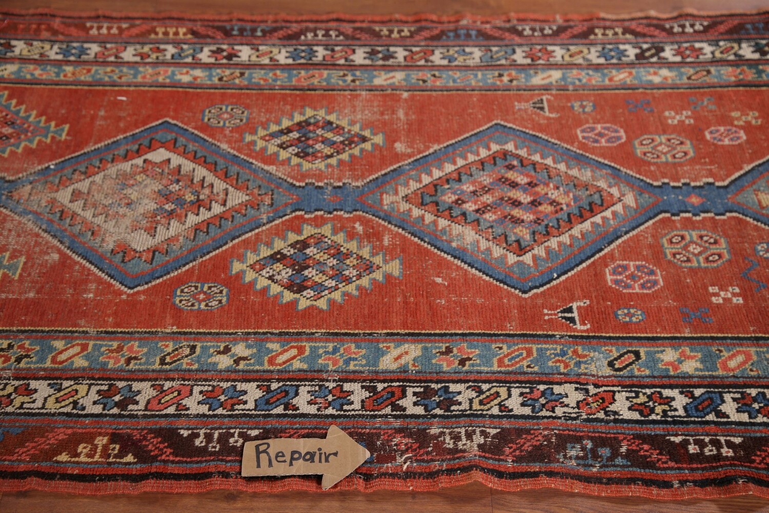 Pre-1900 Heriz Bakhshayesh Vegetable Dye Persian Rug 3x16