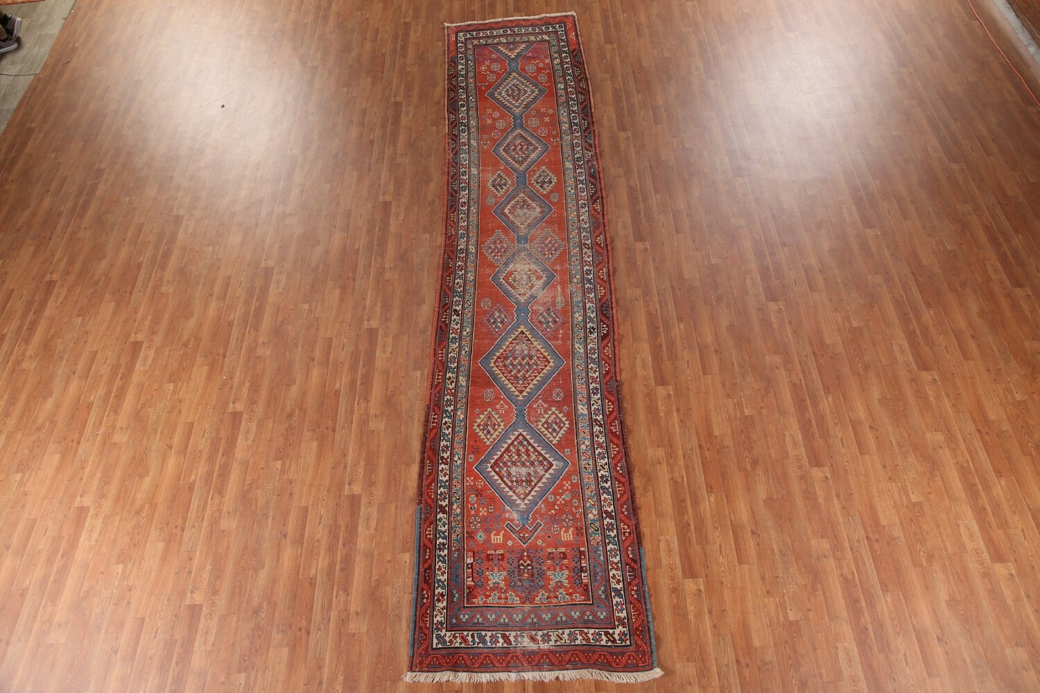 Pre-1900 Heriz Bakhshayesh Vegetable Dye Persian Rug 3x16