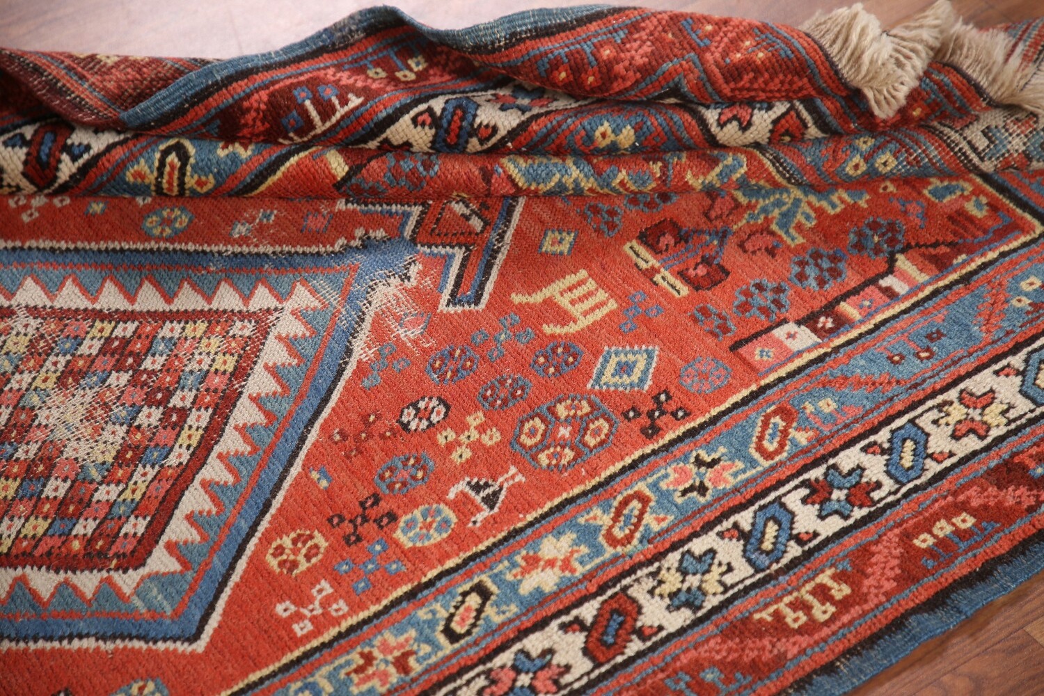 Pre-1900 Heriz Bakhshayesh Vegetable Dye Persian Rug 3x16