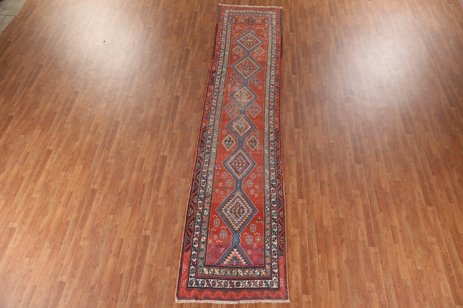 Pre-1900 Heriz Bakhshayesh Vegetable Dye Persian Rug 3x16