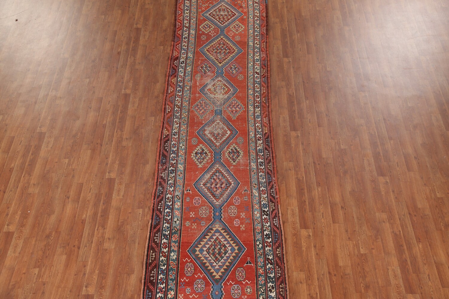 Pre-1900 Heriz Bakhshayesh Vegetable Dye Persian Rug 3x16