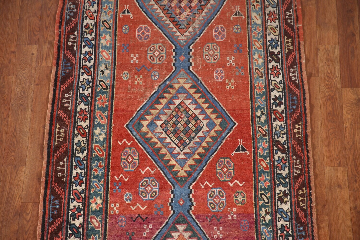 Pre-1900 Heriz Bakhshayesh Vegetable Dye Persian Rug 3x16