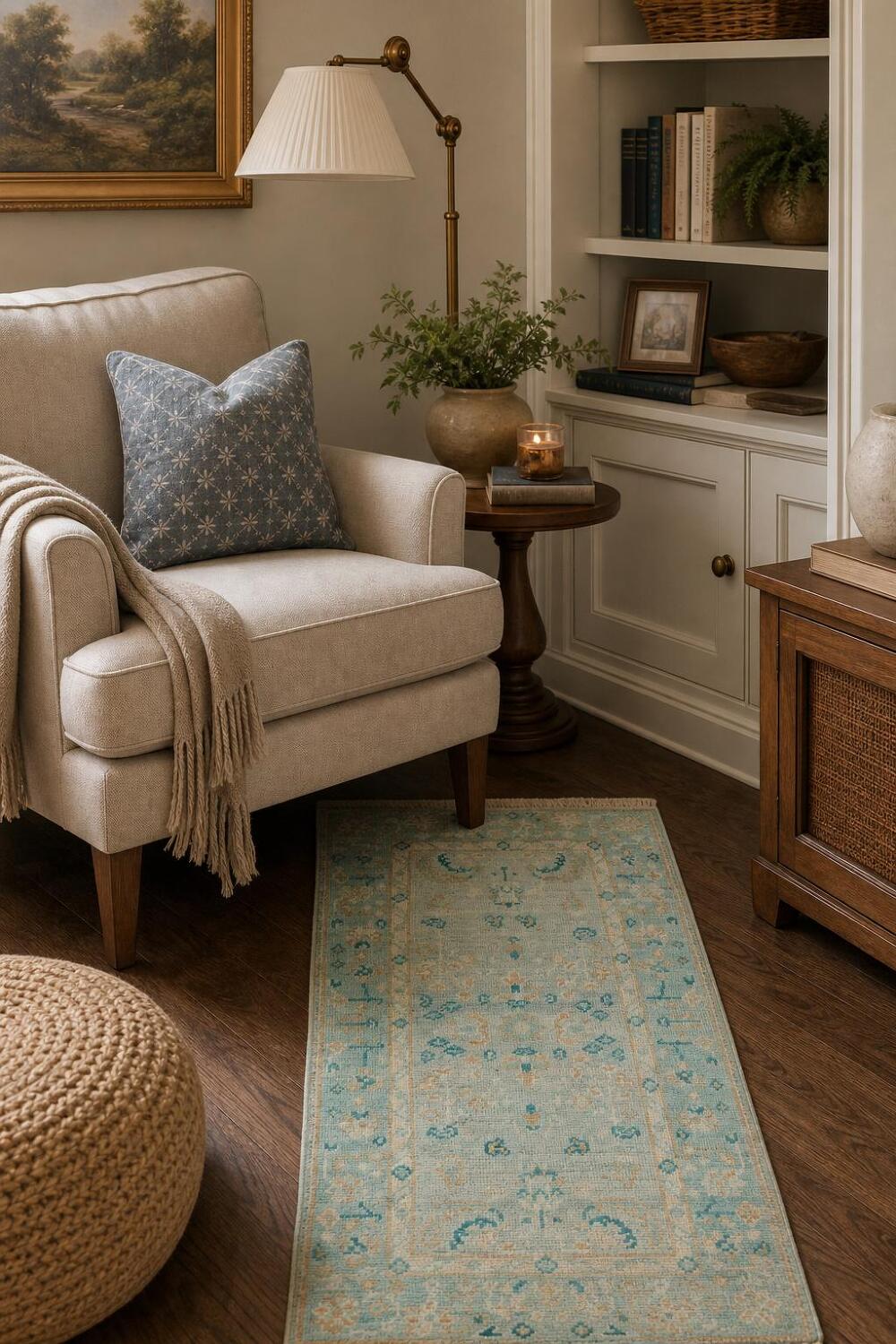 Elegant Vintage-Style Rug in Soft Blue & Beige Tones for Any Room 2x4