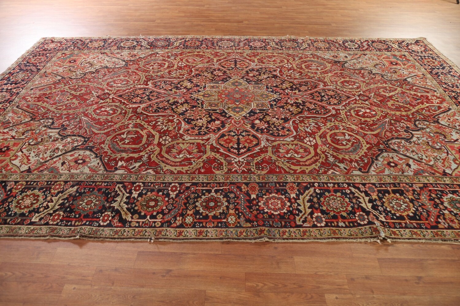 Pre-1900 Vegetable Dye Heriz Serapi Persian Area Rug 8x13