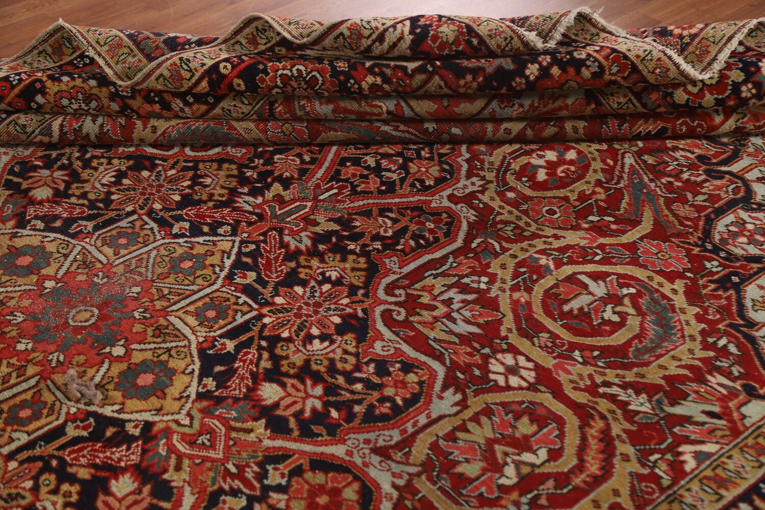 Pre-1900 Vegetable Dye Heriz Serapi Persian Area Rug 8x13