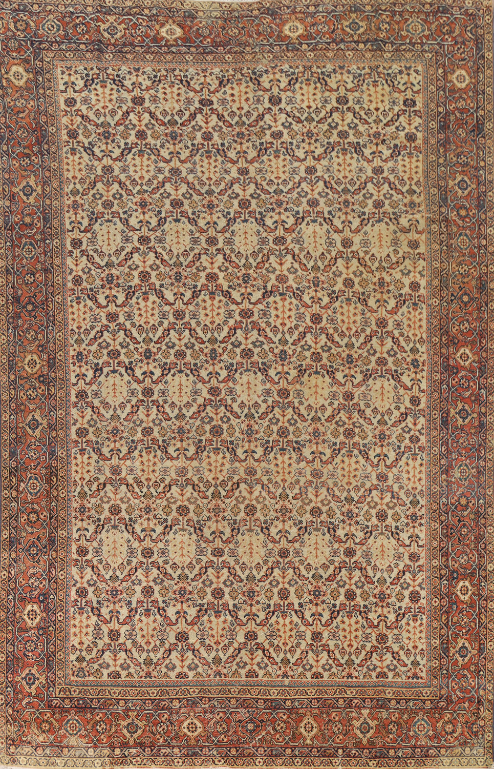 Pre-1900 Antique Mahal Vegetable Dye Persian Area Rug 9x13
