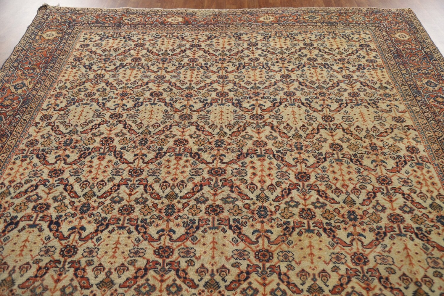 Pre-1900 Antique Mahal Vegetable Dye Persian Area Rug 9x13