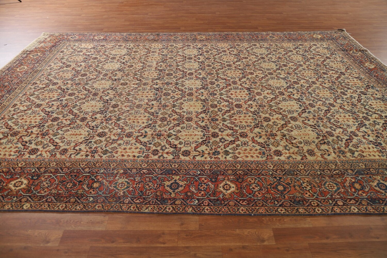 Pre-1900 Antique Mahal Vegetable Dye Persian Area Rug 9x13