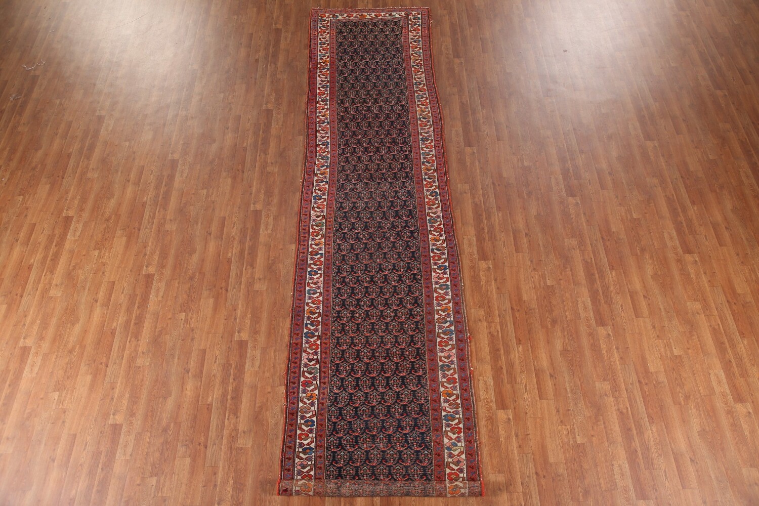 Pre-1900 Vegetable Dye Malayer Persian Runner Rug 4x16