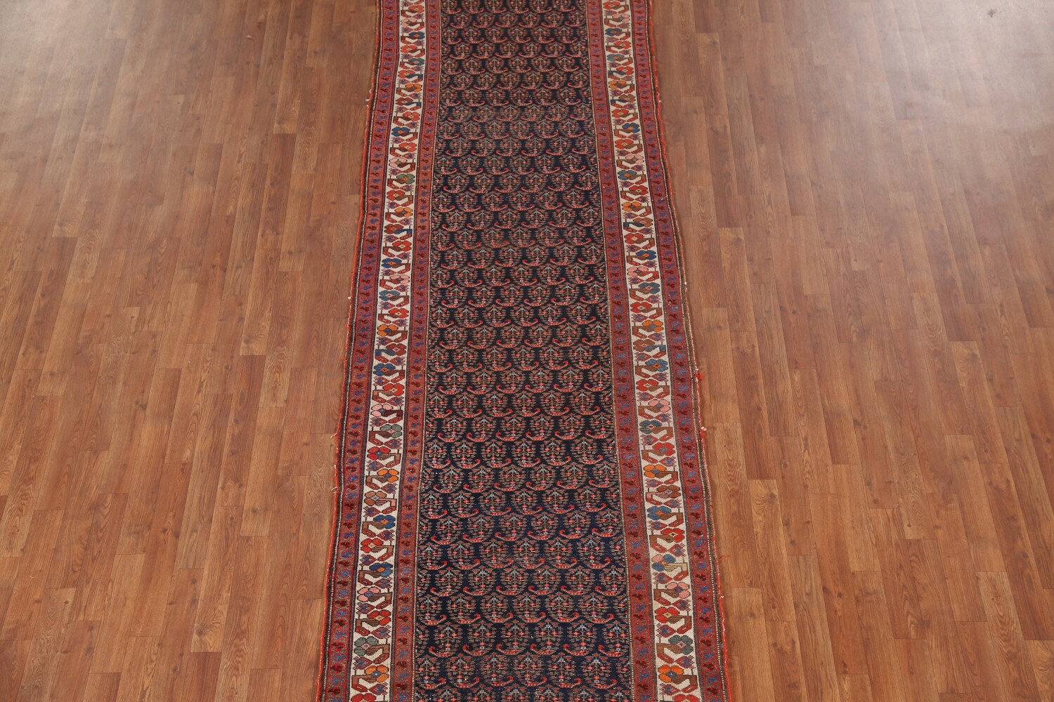 Pre-1900 Vegetable Dye Malayer Persian Runner Rug 4x16