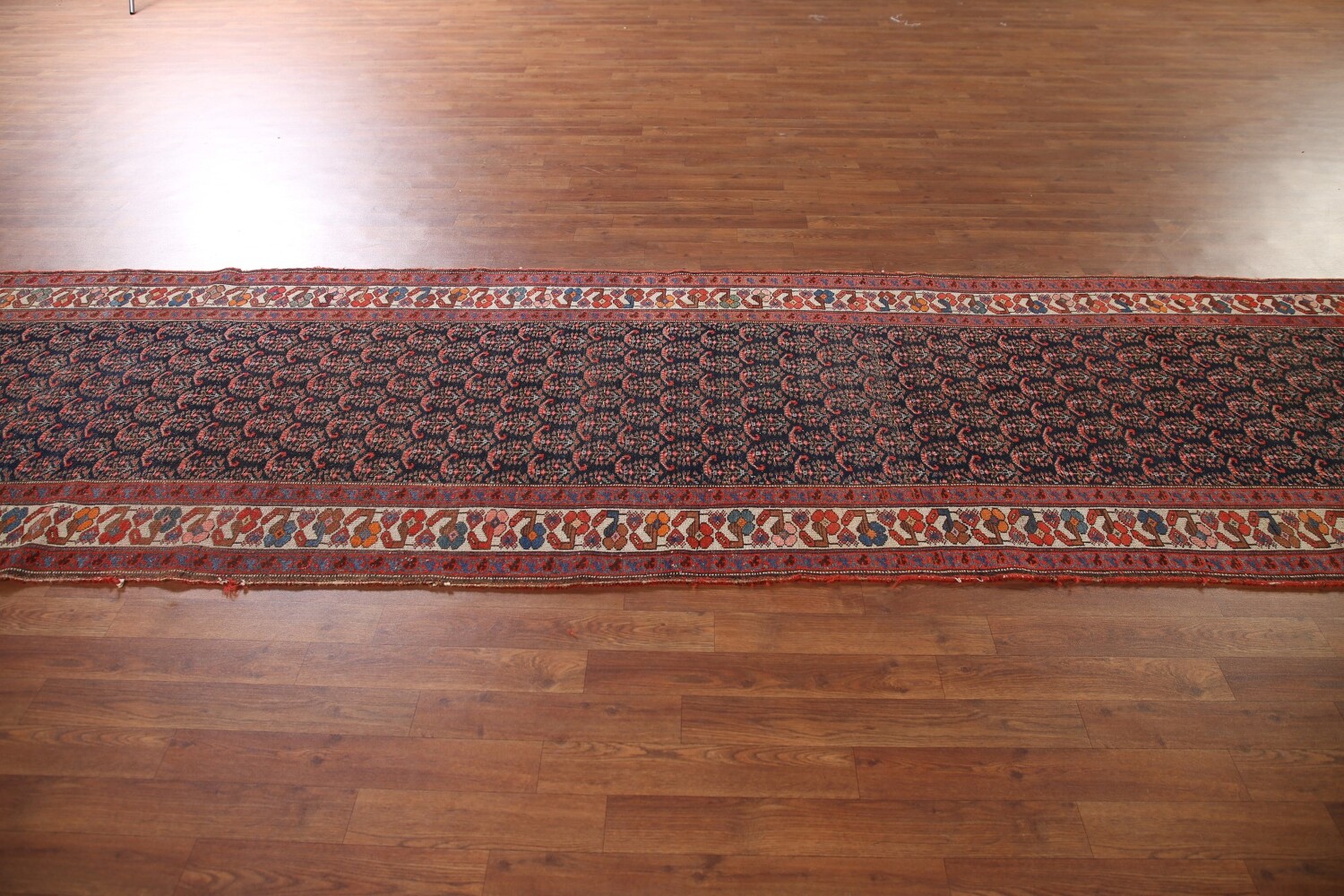 Pre-1900 Vegetable Dye Malayer Persian Runner Rug 4x16