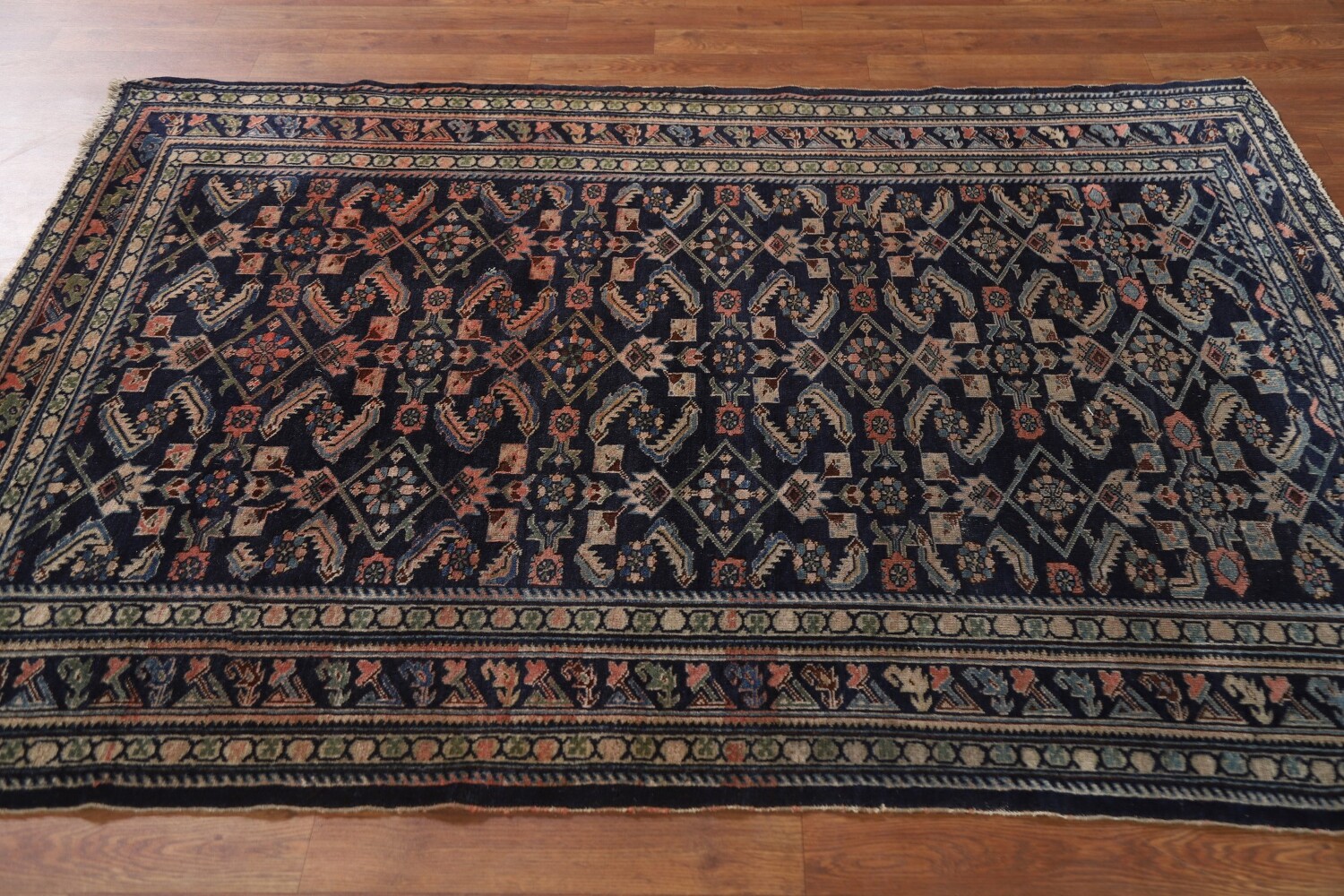 Antique Navy Blue Kazak Vegetable Dye Rug 4x6