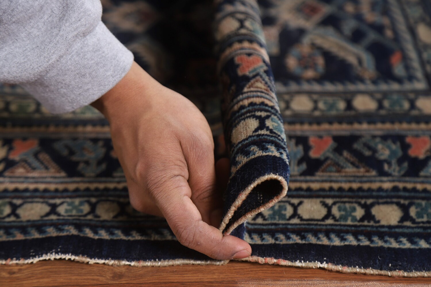 Antique Navy Blue Kazak Vegetable Dye Rug 4x6