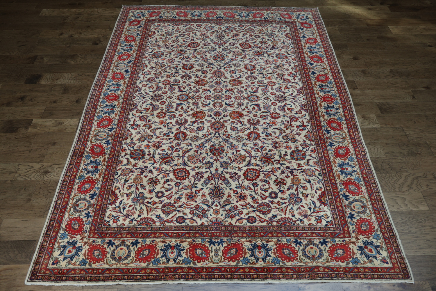 Antique All-Over Ivory and Red Kashan Persian Area Rug 8x11
