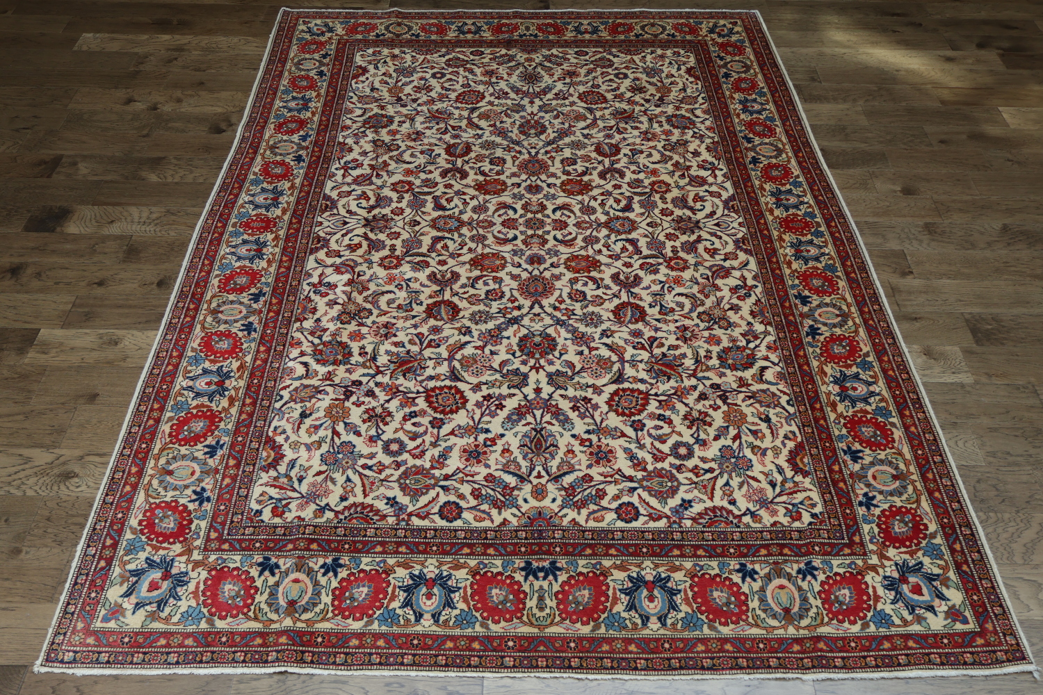 Antique All-Over Ivory and Red Kashan Persian Area Rug 8x11