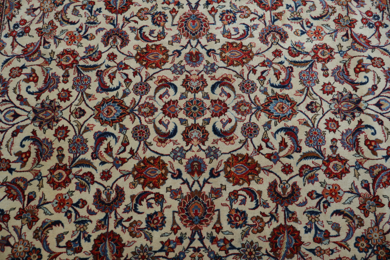Antique All-Over Ivory and Red Kashan Persian Area Rug 8x11