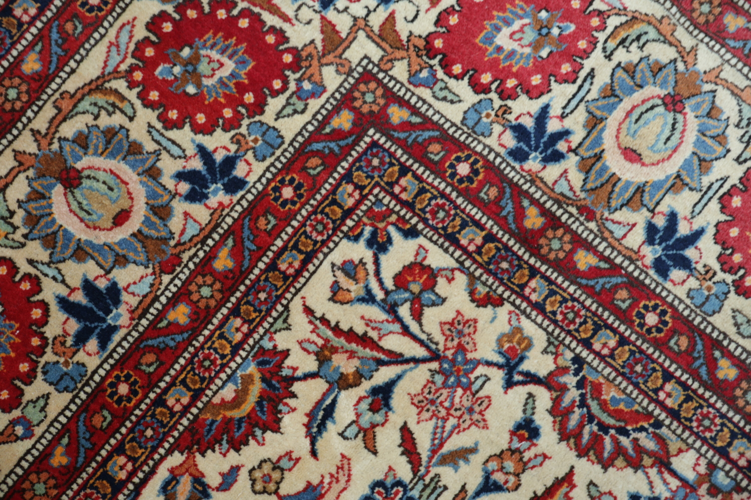 Antique All-Over Ivory and Red Kashan Persian Area Rug 8x11