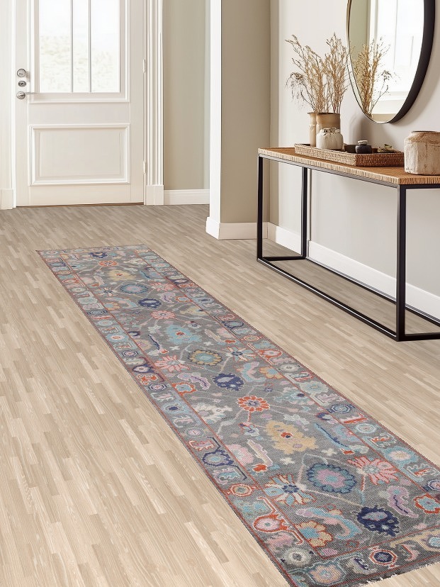 Floral Oushak Indian Runner Rug 3x12