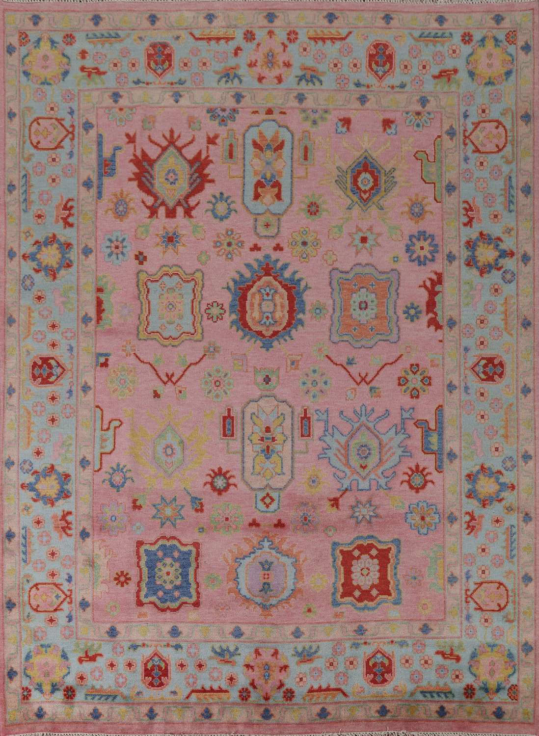 Pink Geometric Oushak Indian Area Rug 8x10