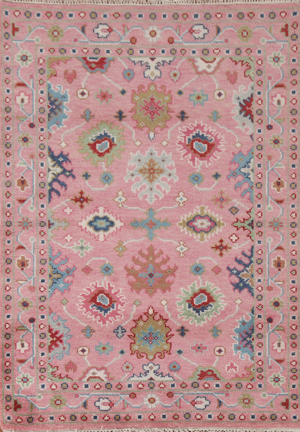 Pink Floral Oushak Oriental Rug 4x6