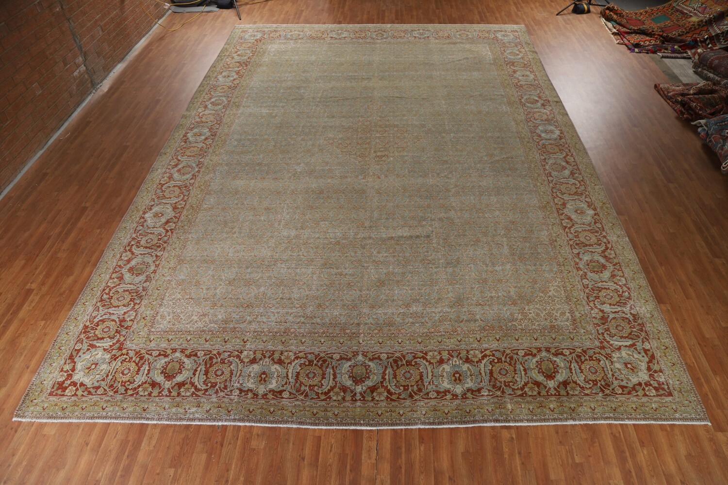 Pre-1900 Antique Sultanabad Vegetable Dye Persian Rug 15x21