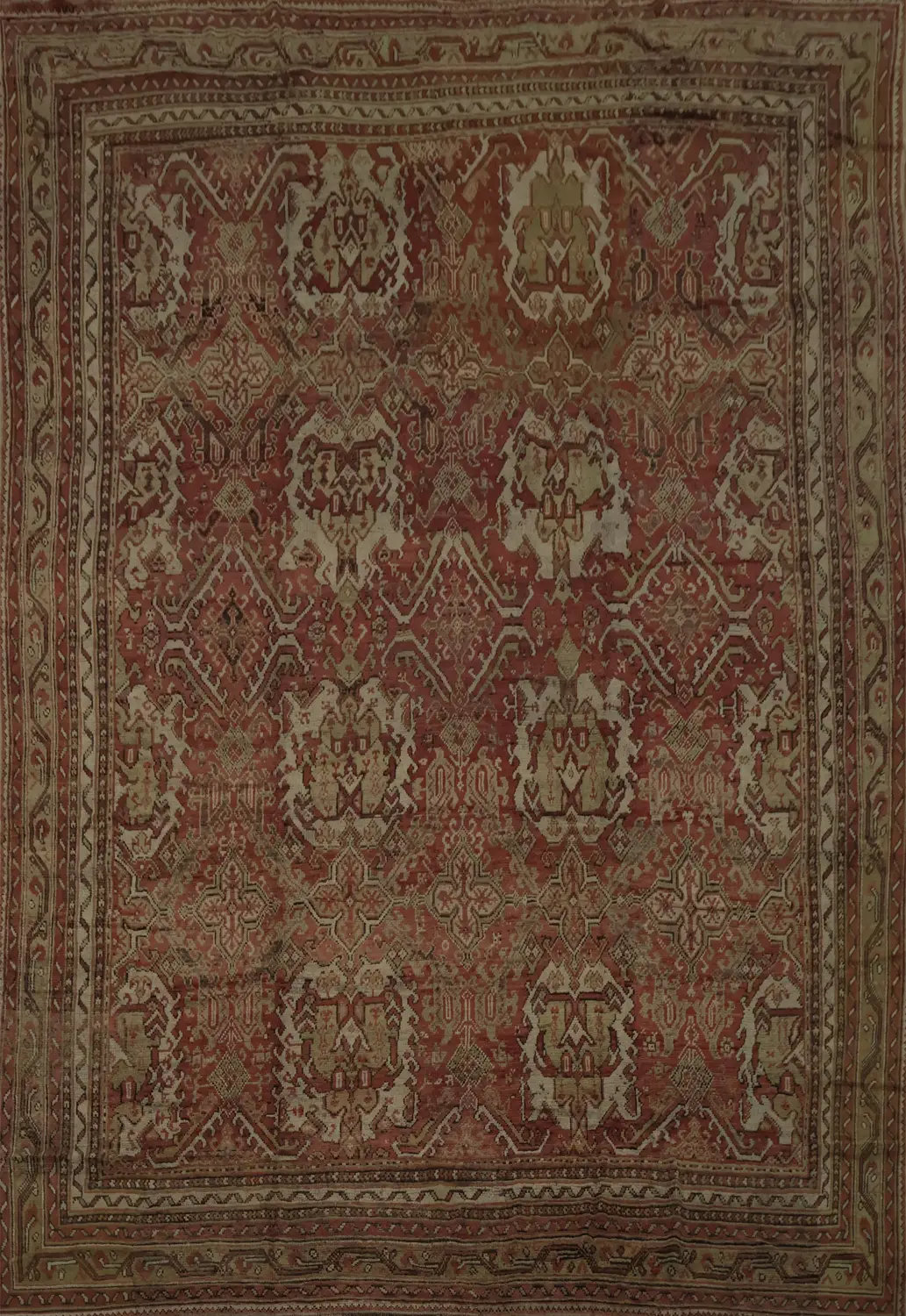 Pre-1900 Antique Oushak Large Vegetable Dye Rug 13x16