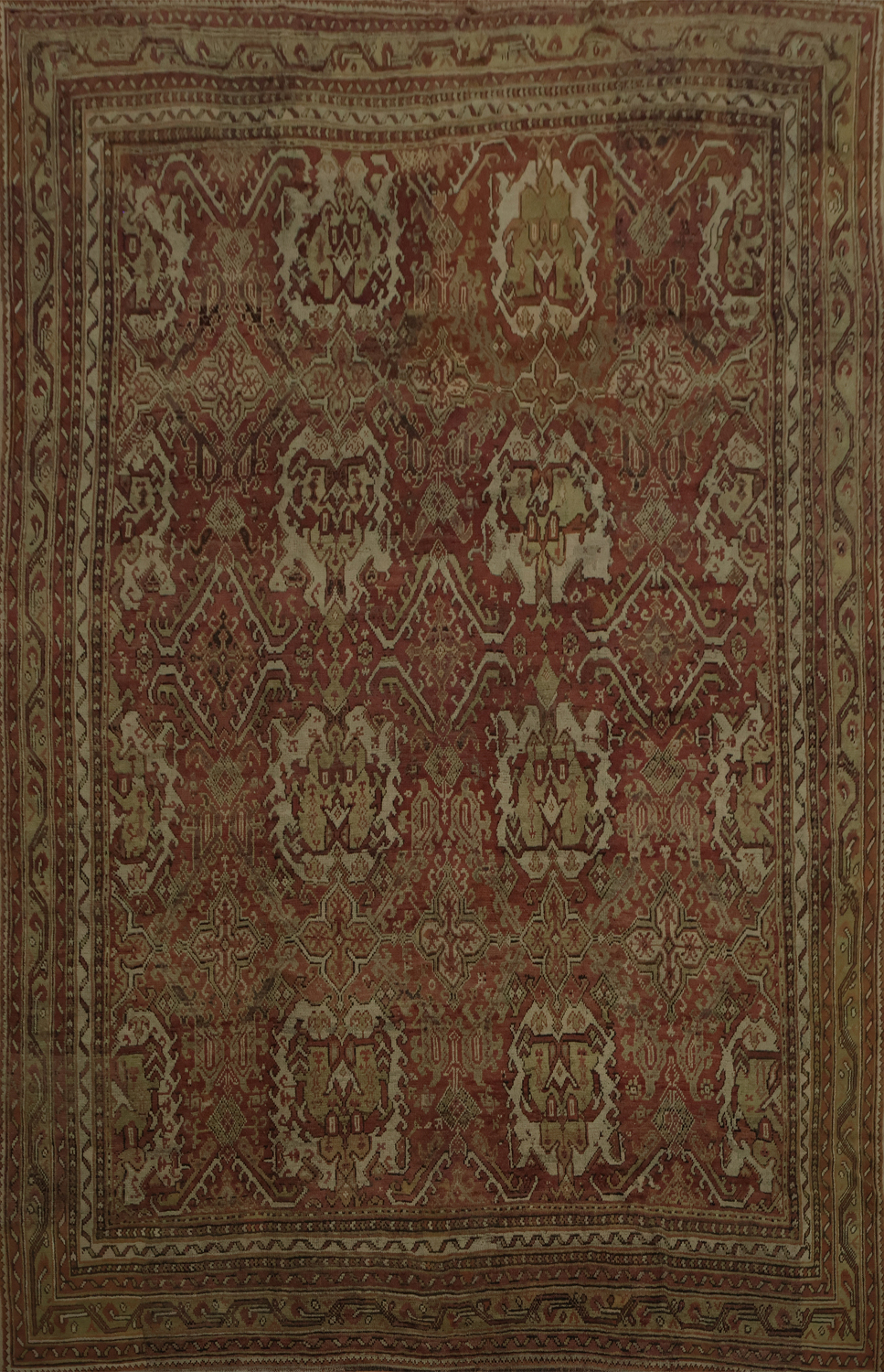 Pre-1900 Antique Oushak Large Vegetable Dye Rug 13x16