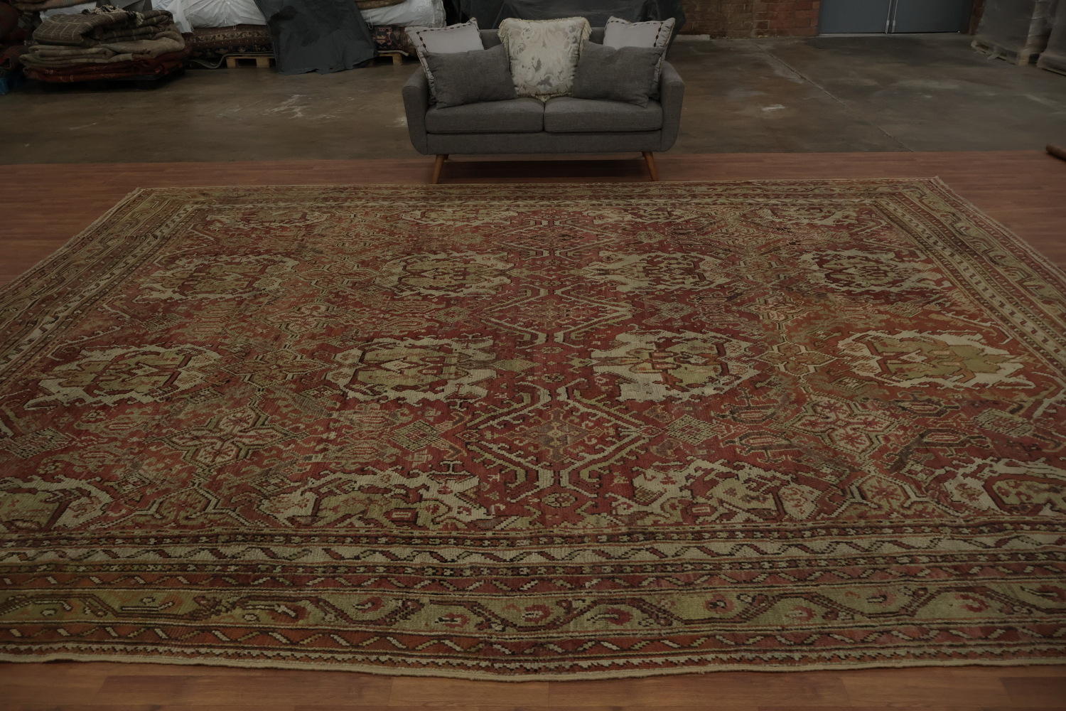 Pre-1900 Antique Oushak Large Vegetable Dye Rug 13x16