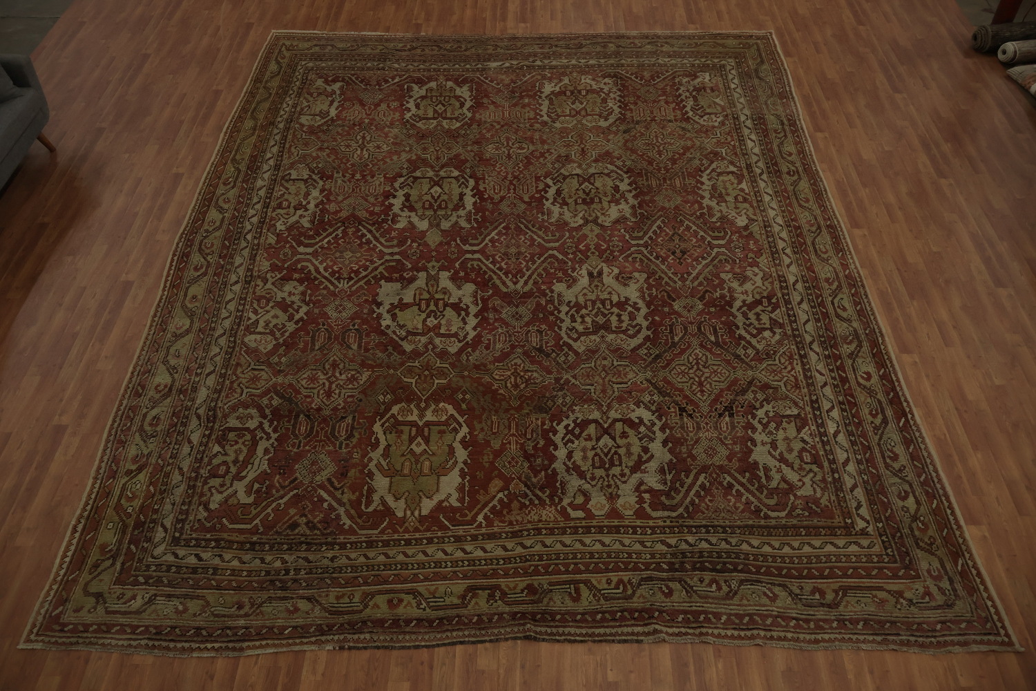 Pre-1900 Antique Oushak Large Vegetable Dye Rug 13x16