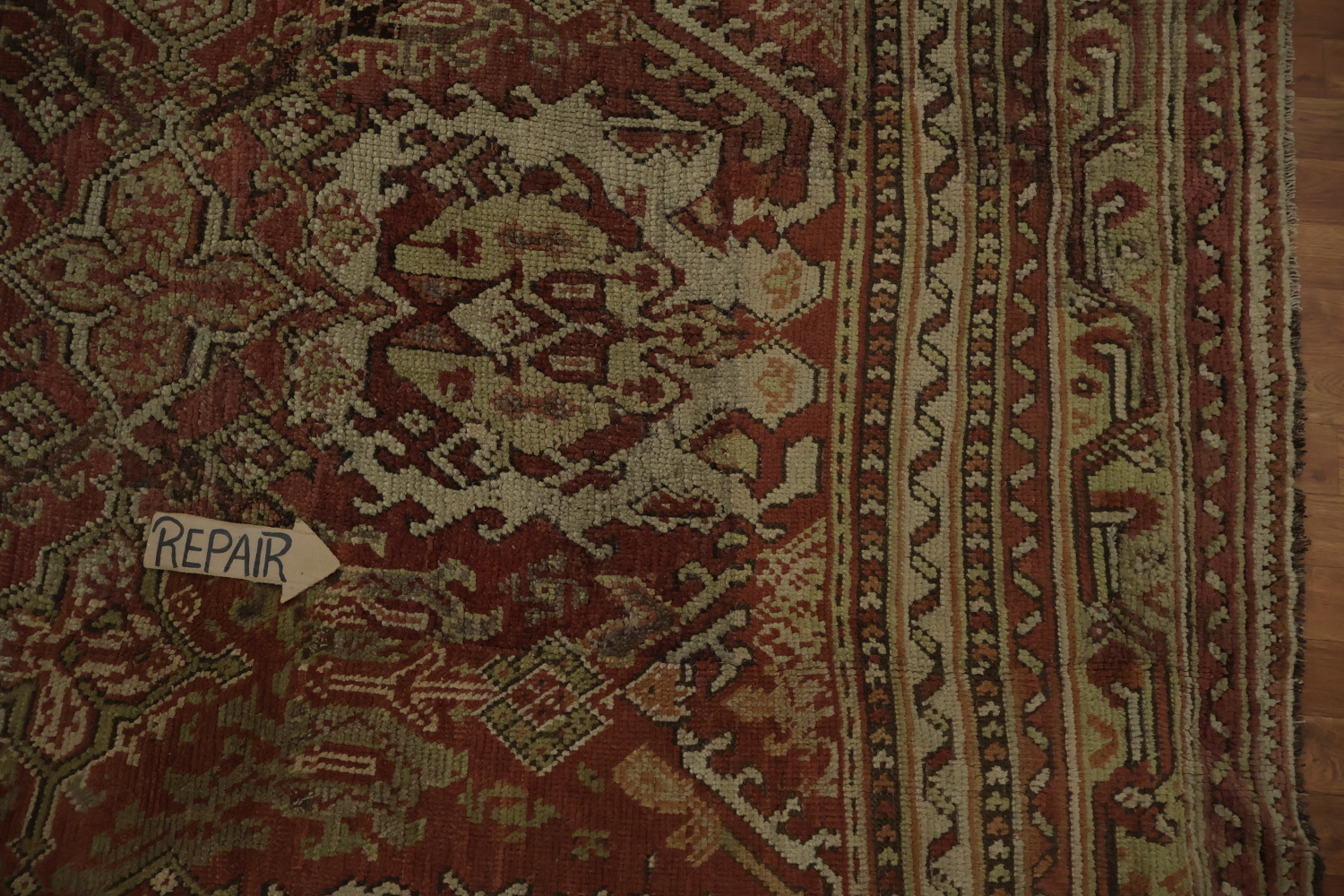 Pre-1900 Antique Oushak Large Vegetable Dye Rug 13x16