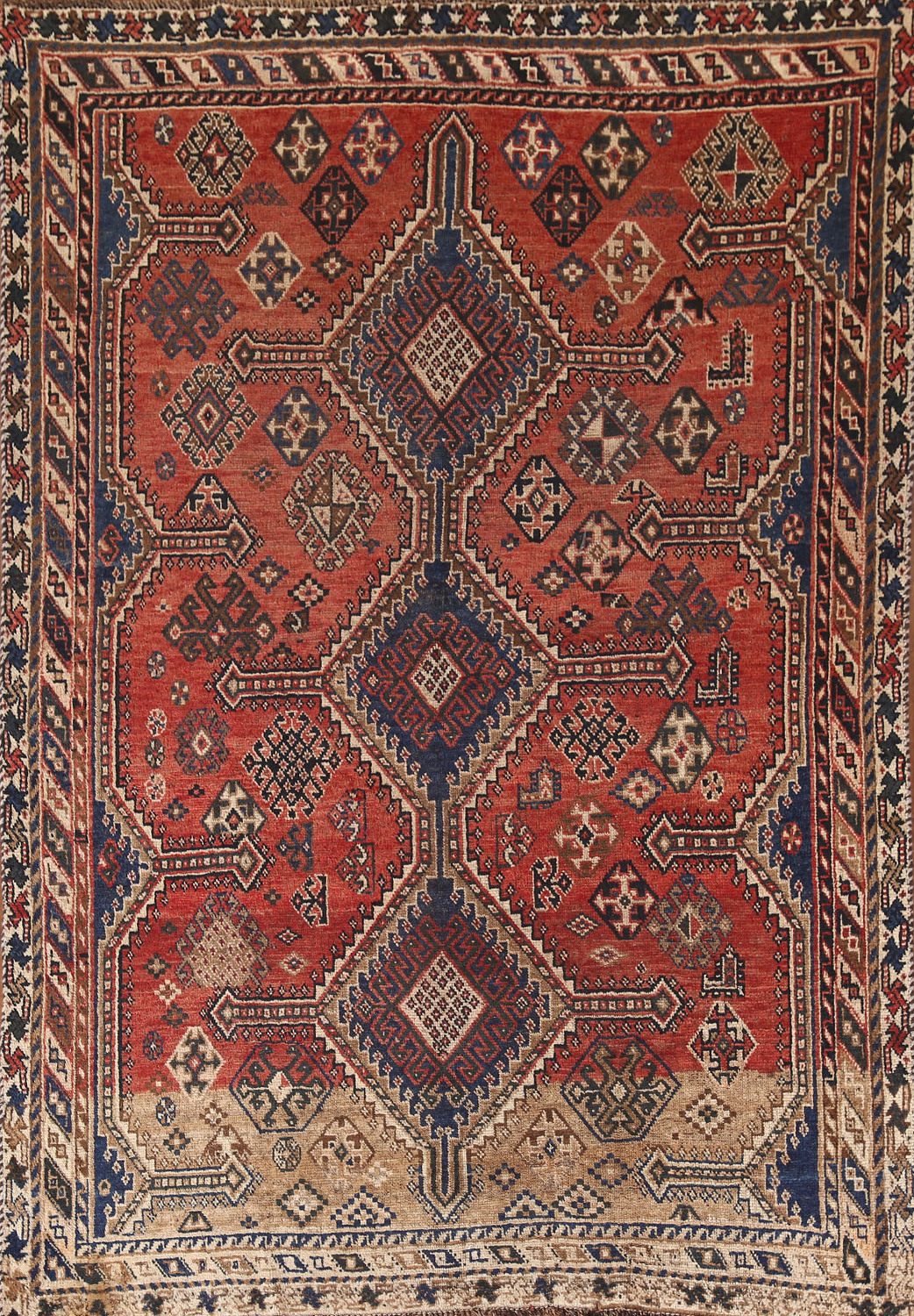 Antique Vegetable Dye Qashqai Persian Rug 5x7