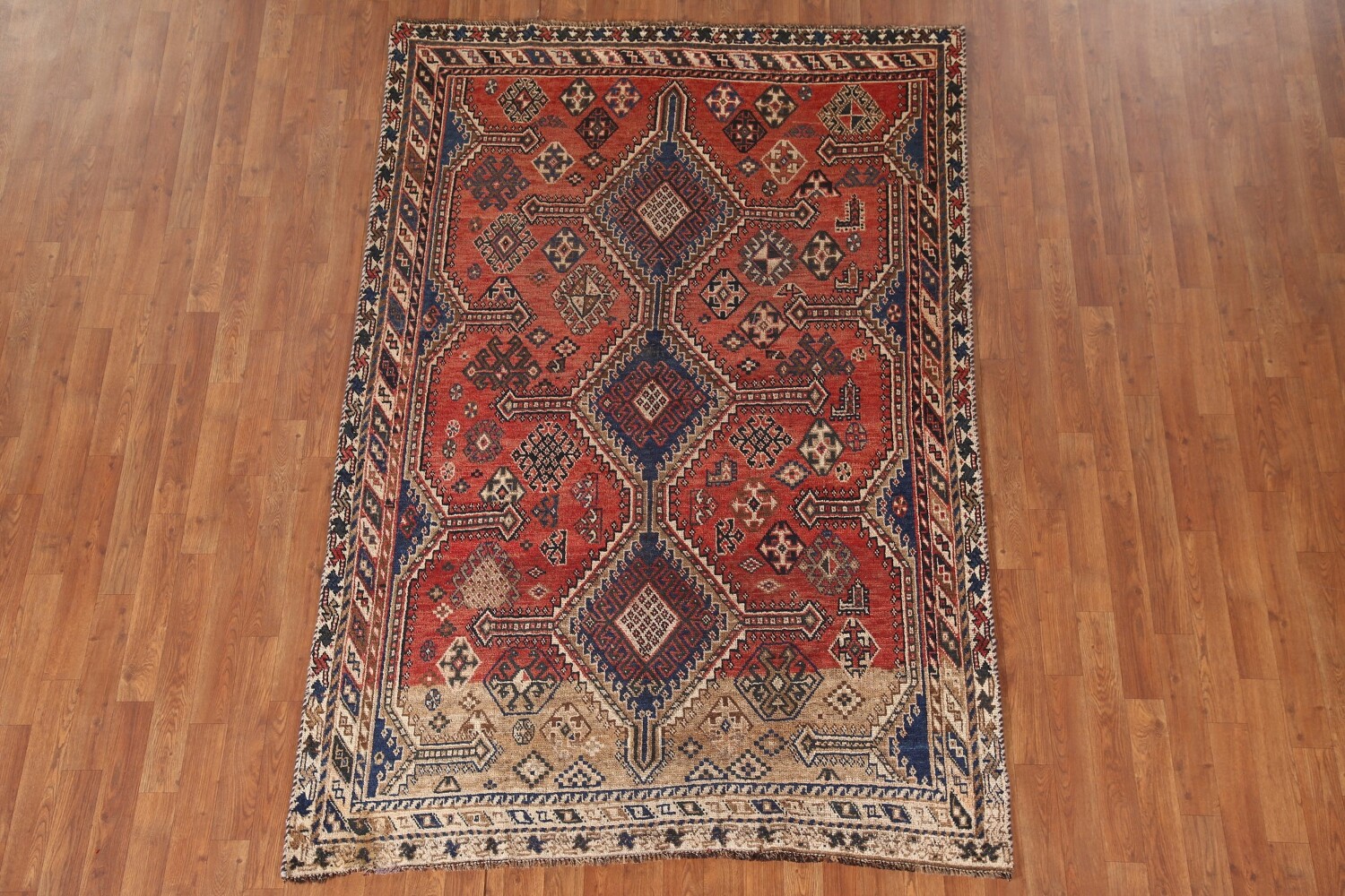 Antique Vegetable Dye Qashqai Persian Rug 5x7