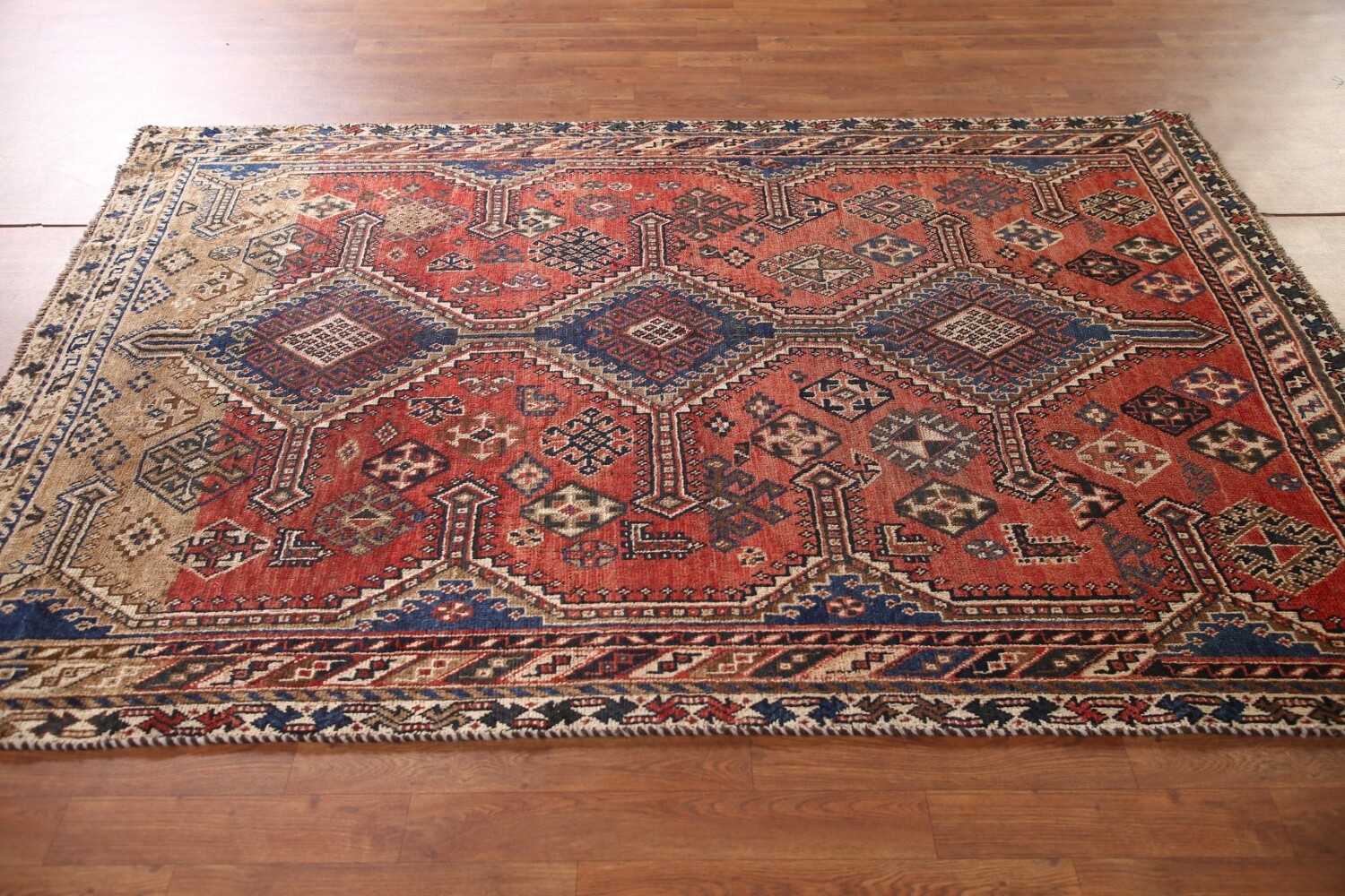 Antique Vegetable Dye Qashqai Persian Rug 5x7