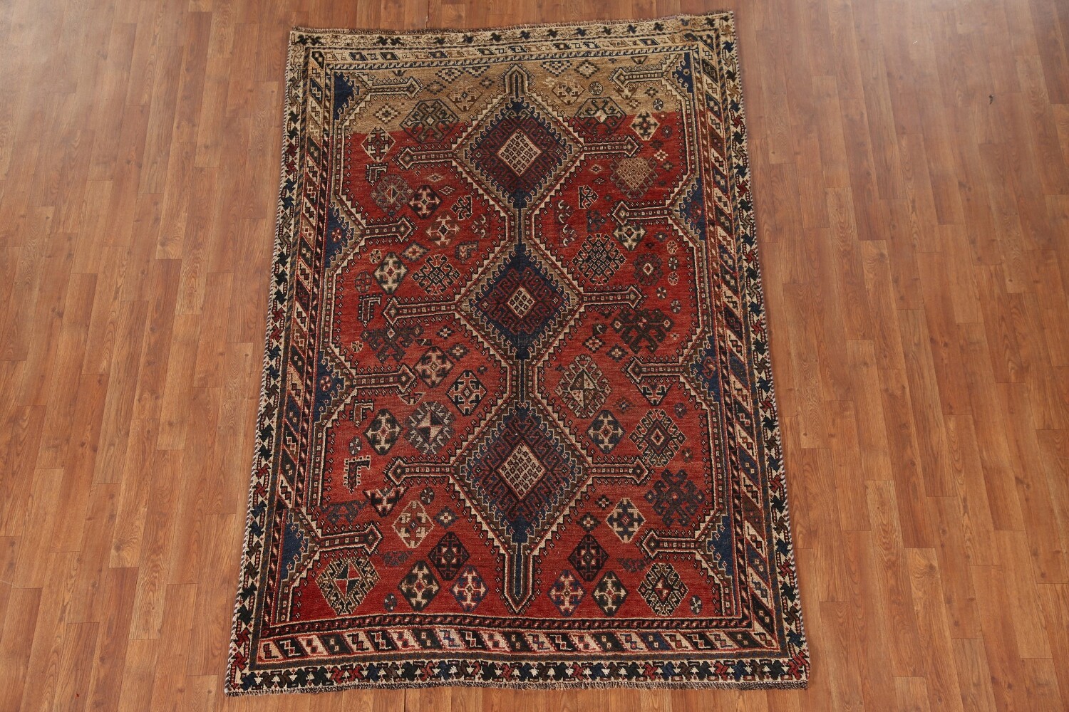 Antique Vegetable Dye Qashqai Persian Rug 5x7