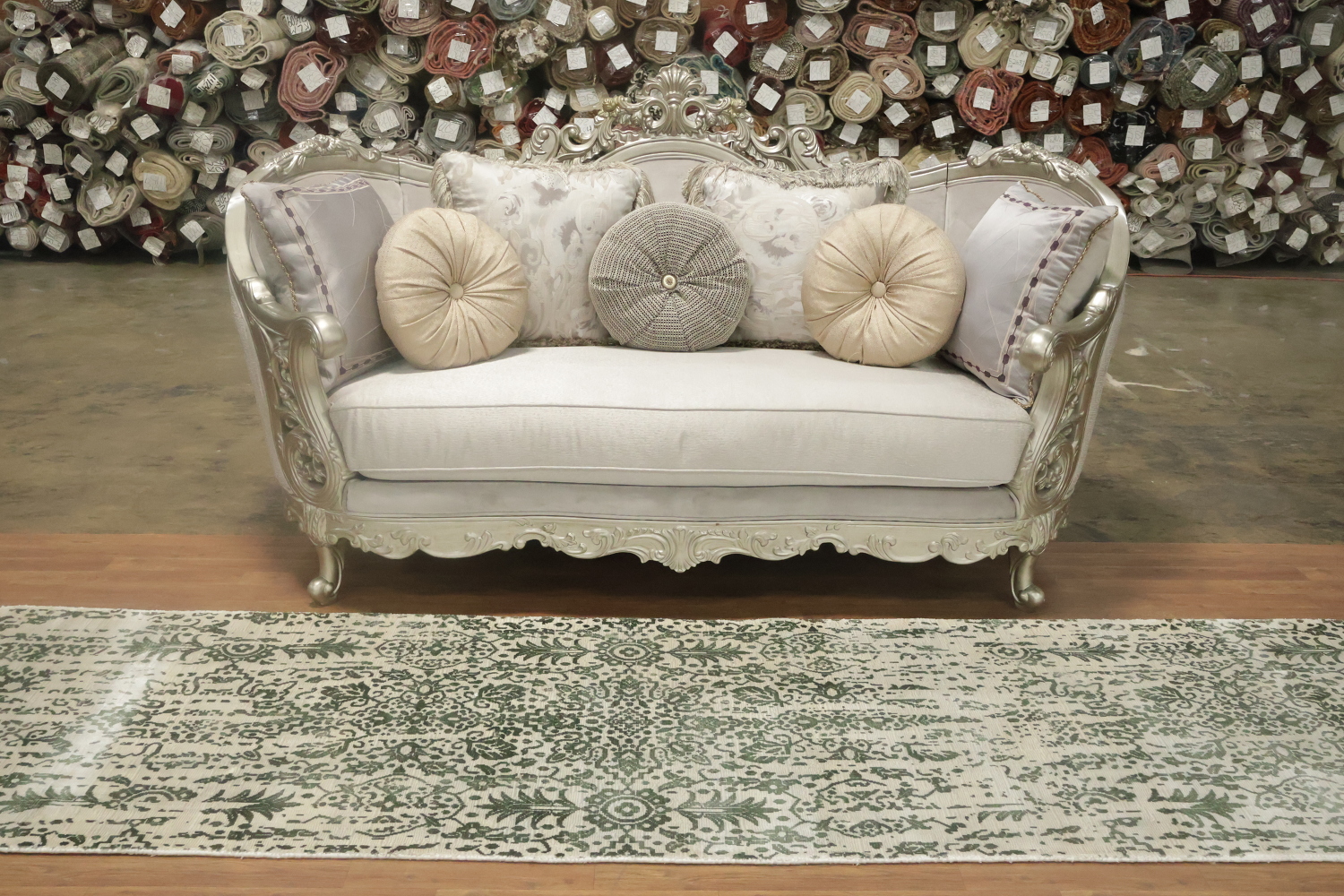 Ivory & Green Abstract Indian Runner Rug 3x12