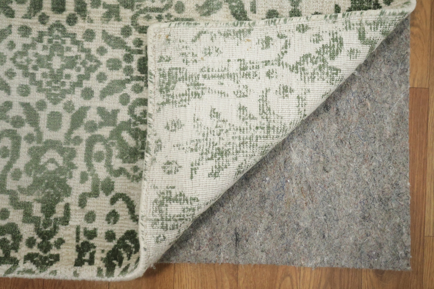 Ivory & Green Abstract Indian Runner Rug 3x12