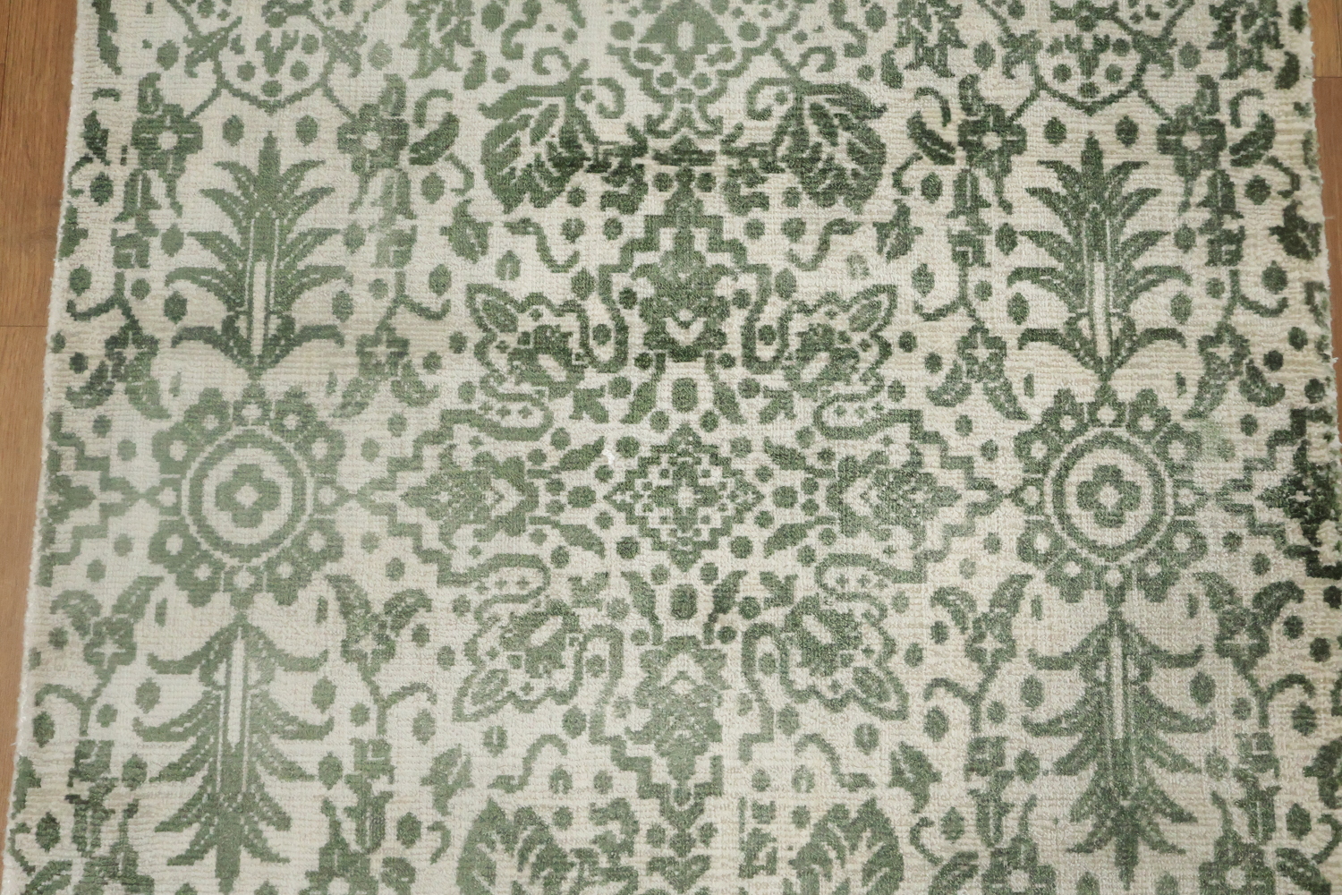 Ivory & Green Abstract Indian Runner Rug 3x12