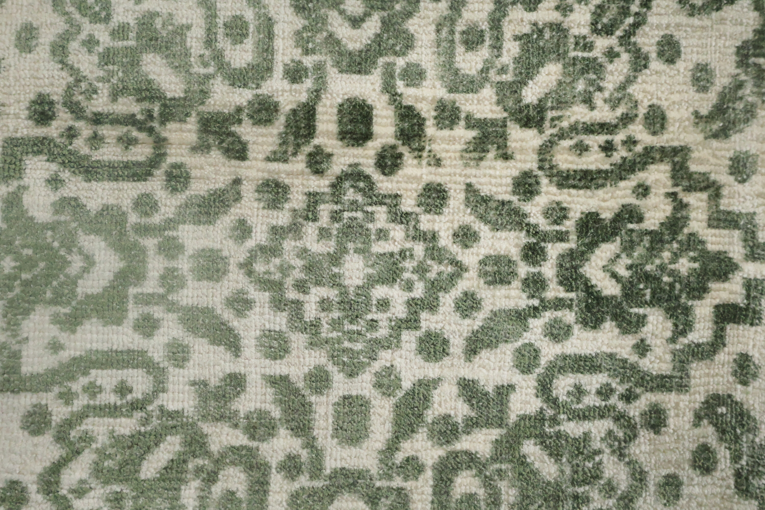 Ivory & Green Abstract Indian Runner Rug 3x12