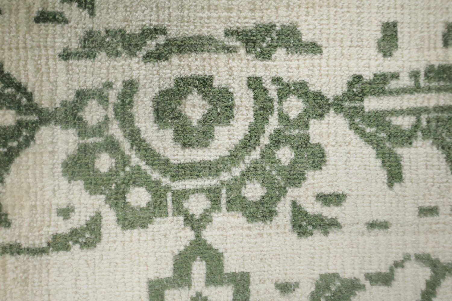 Ivory & Green Abstract Indian Runner Rug 3x12