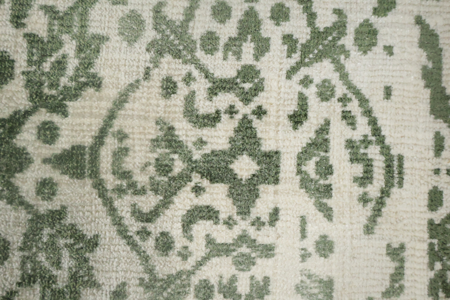 Ivory & Green Abstract Indian Runner Rug 3x12