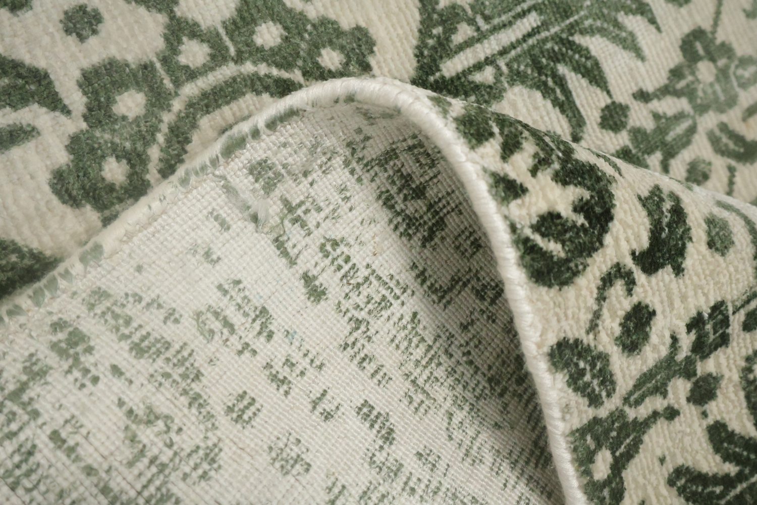 Ivory & Green Abstract Indian Runner Rug 3x12