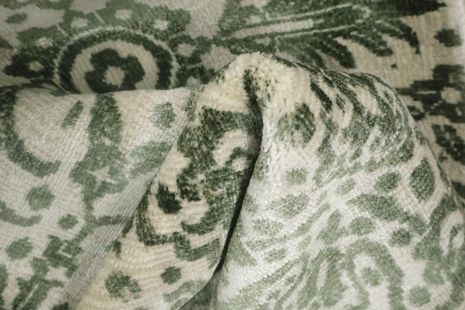 Ivory & Green Abstract Indian Runner Rug 3x12