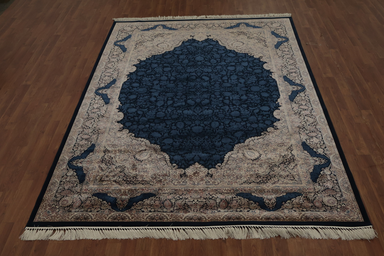 Navy Blue Ornate Qum Area Rug 7x10 Add a Touch of Elegance