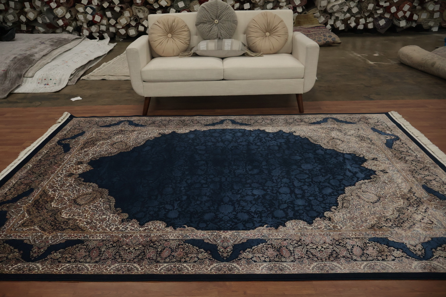 Navy Blue Ornate Qum Area Rug 7x10 Add a Touch of Elegance