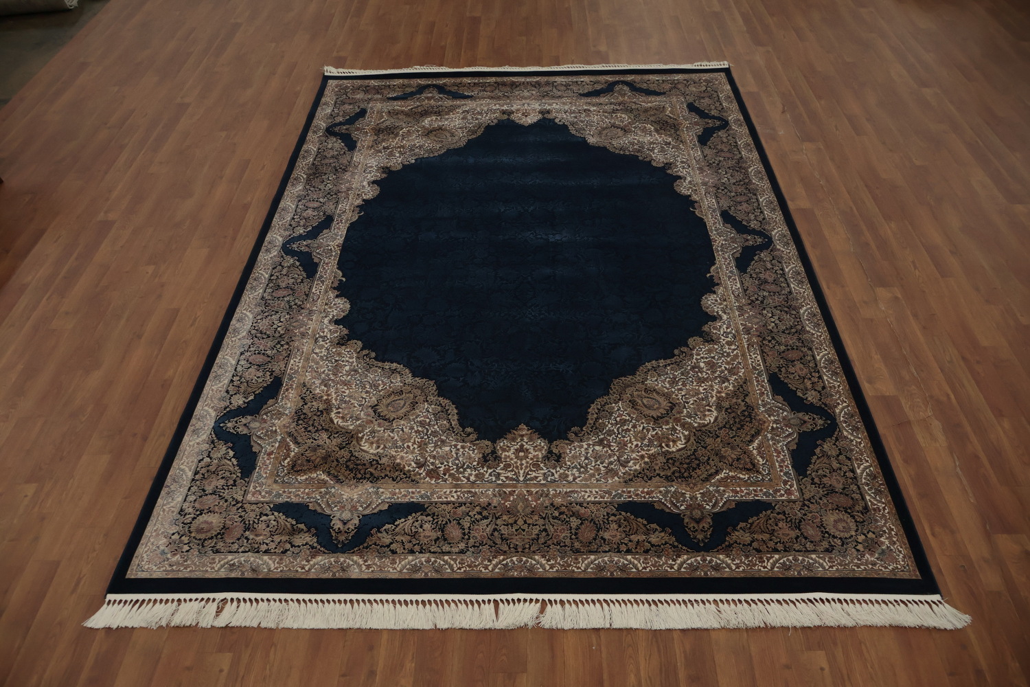 Navy Blue Ornate Qum Area Rug 7x10 Add a Touch of Elegance