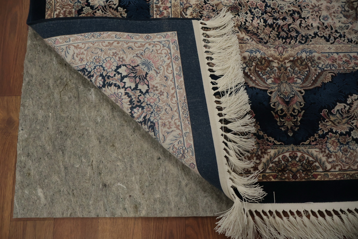 Navy Blue Ornate Qum Area Rug 7x10 Add a Touch of Elegance