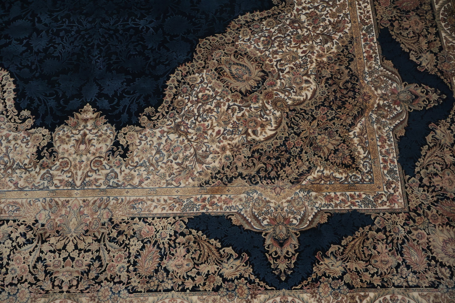 Navy Blue Ornate Qum Area Rug 7x10 Add a Touch of Elegance