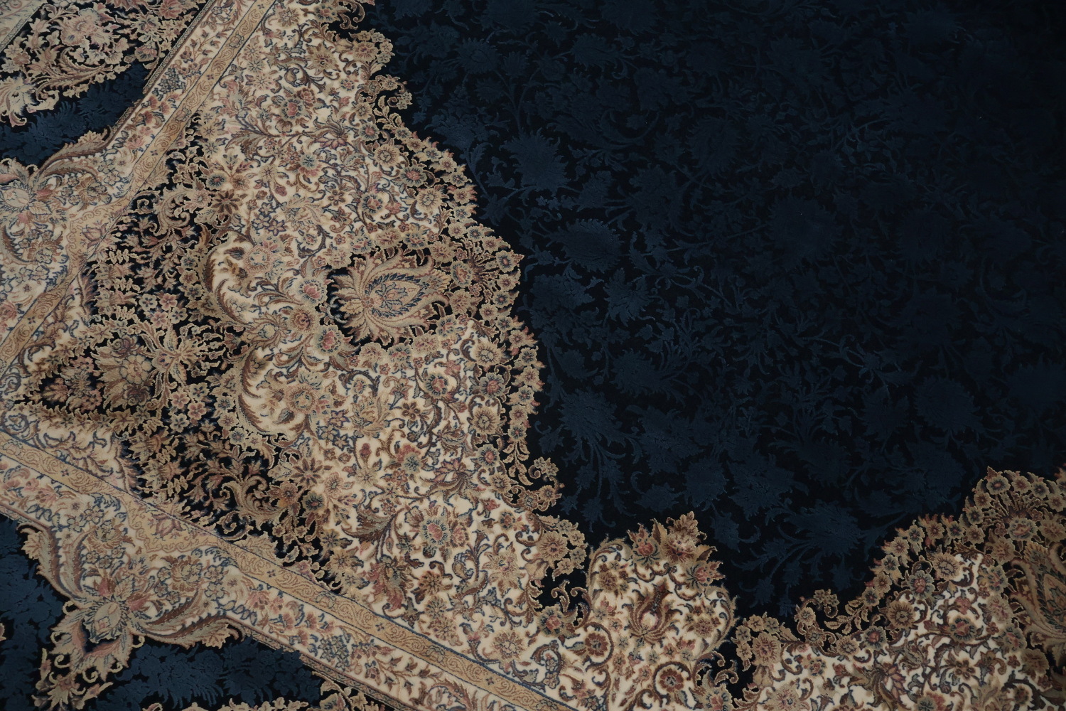 Navy Blue Ornate Qum Area Rug 7x10 Add a Touch of Elegance